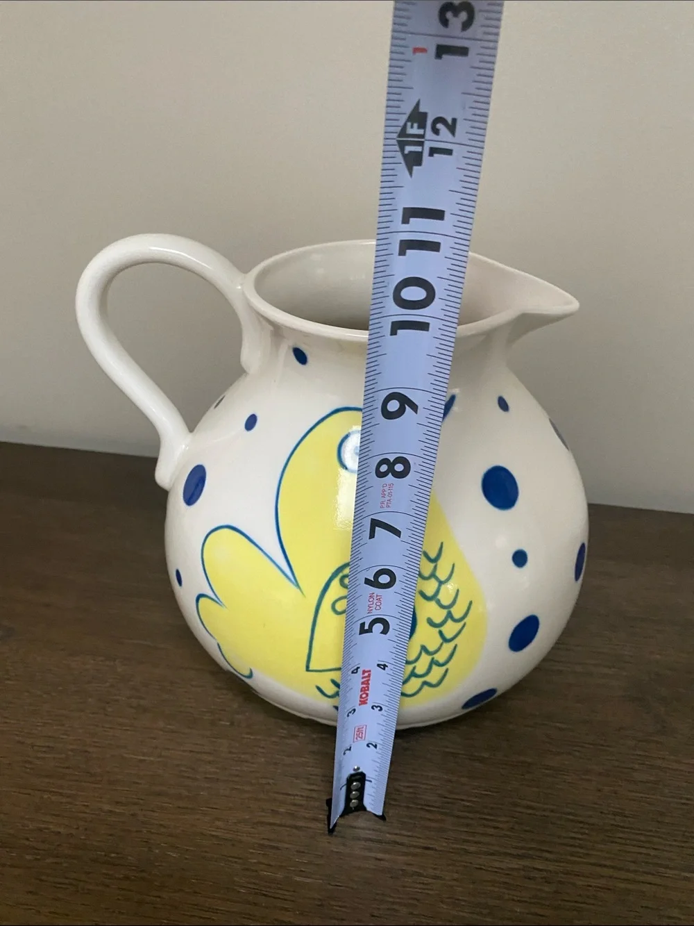 Anthropologie Biscuit hand painted Pottery Cute Chicken Wide Large Pitcher